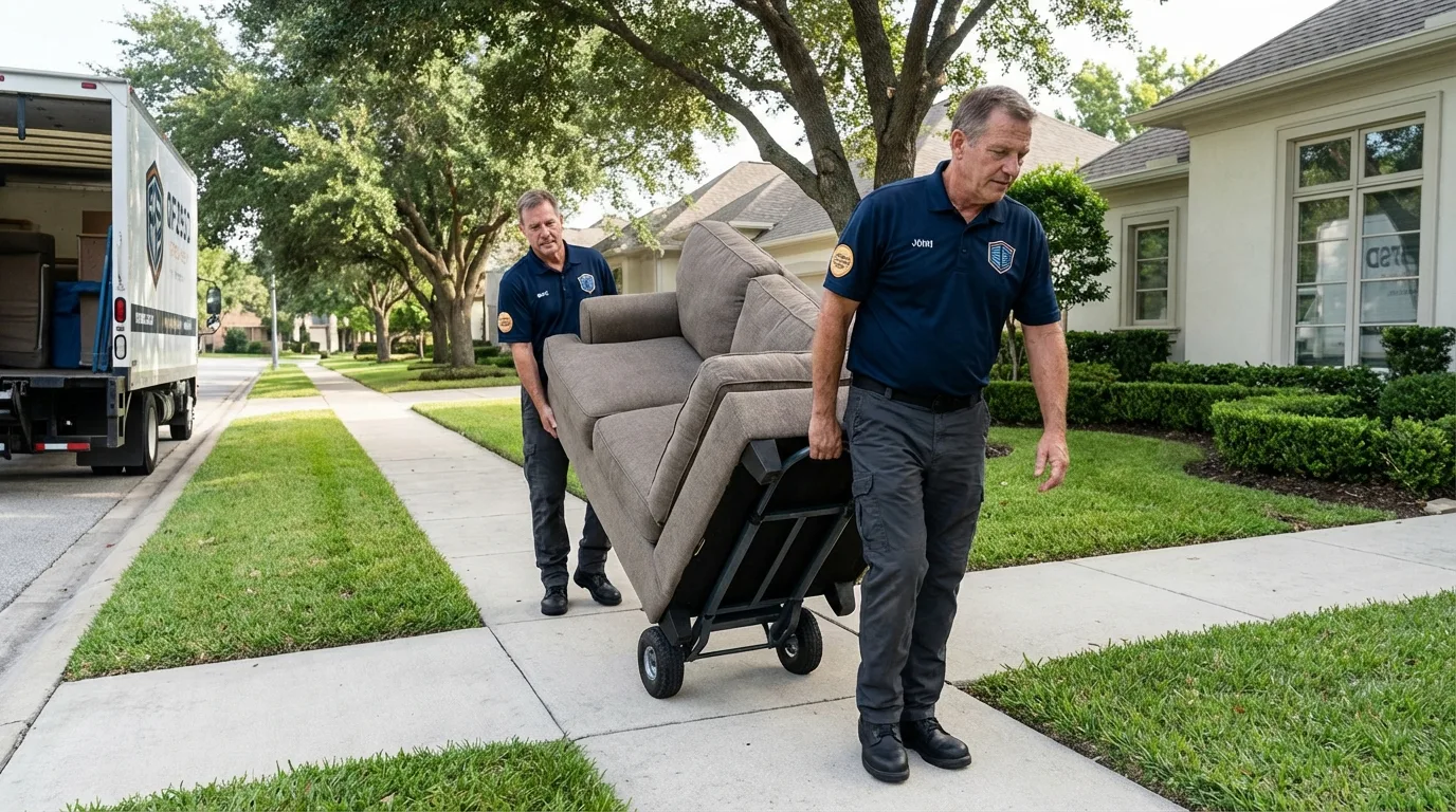 Local residential moving crew loading furniture in Noble, OK