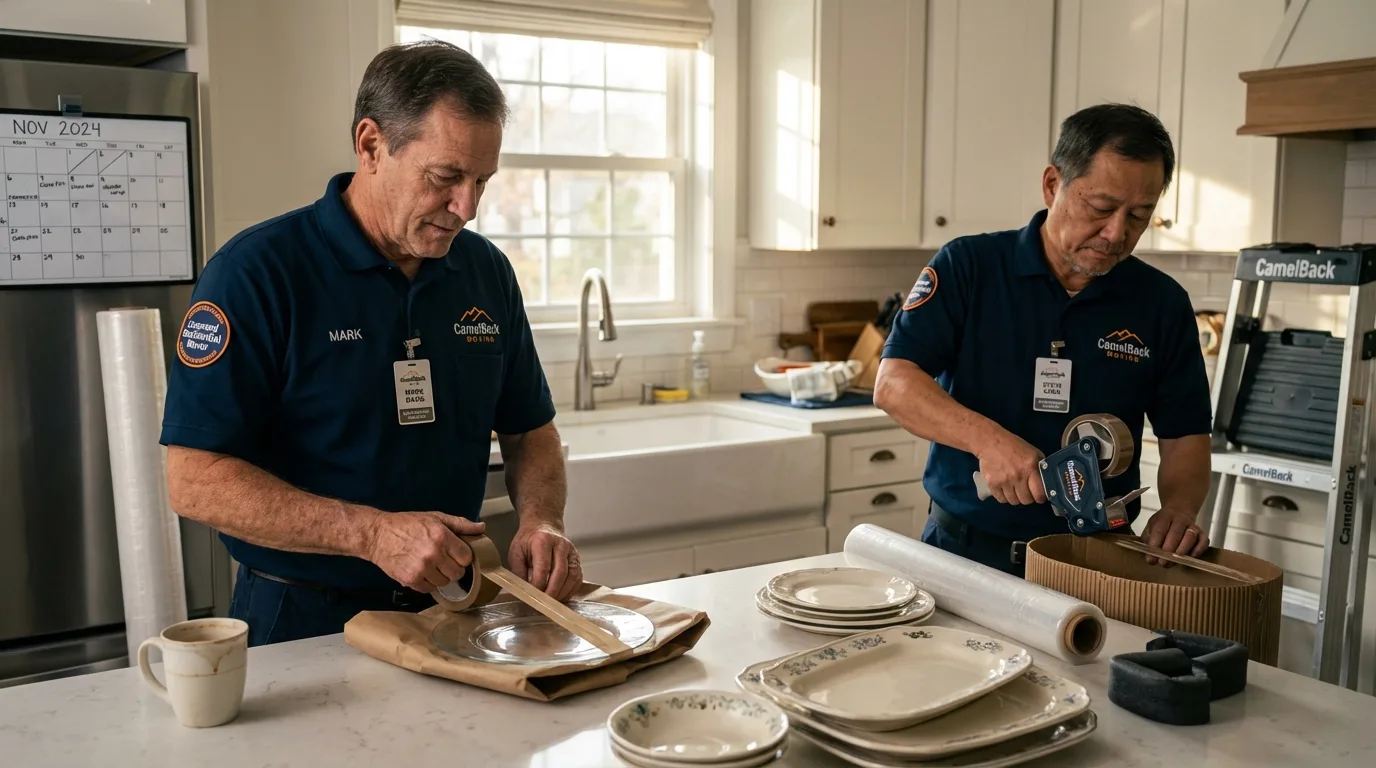 Professional crew packing kitchen dishware in Noble, OK